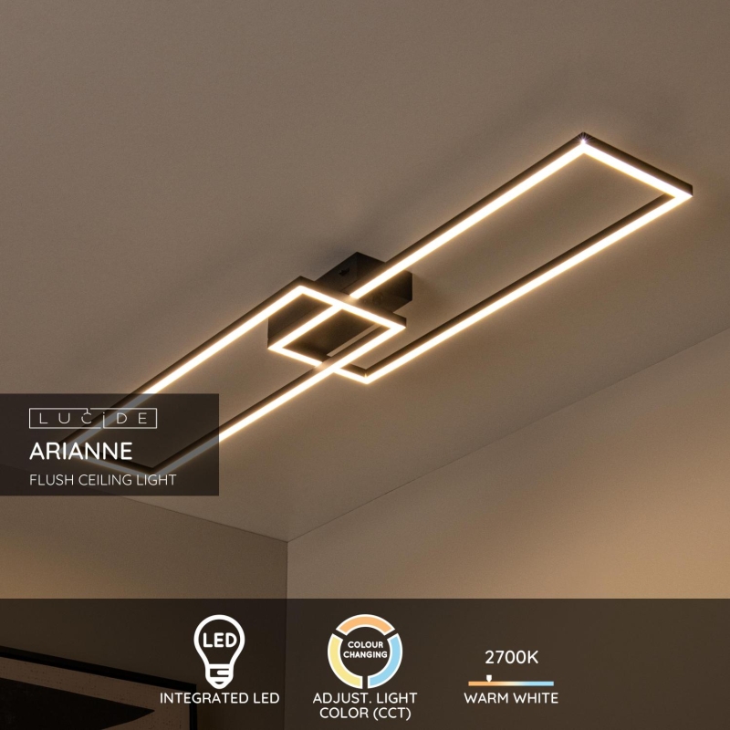 Lucide ARIANNE - Flush ceiling light - LED - CCT - 1x23W 2700K/4000K - Black